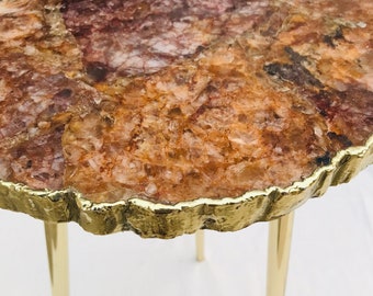 Golden Quartz Agate Organic Edge Side/Coffee Table