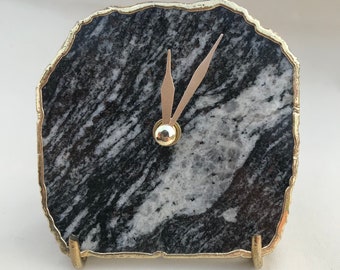 Black And White Zebra Agate Desk/Wall Clock, Can be Personalised/Customised/Personalised Momento