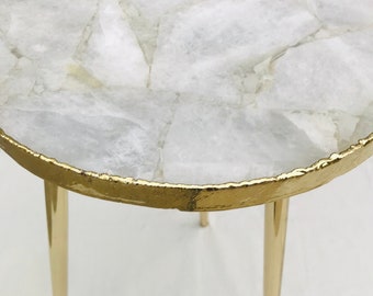 White Agate Round Edge Side/Coffee Table