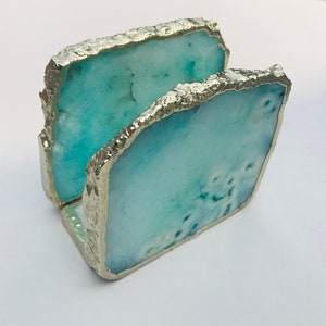 Aqua Agate Napkin Holder/Natural Stone Napkin Holder/Paper Napkin Holder/Desk Napkin Holder/Picnic Holder