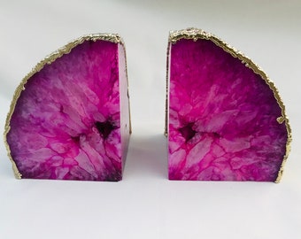 Pink Plated Agate Bookends
