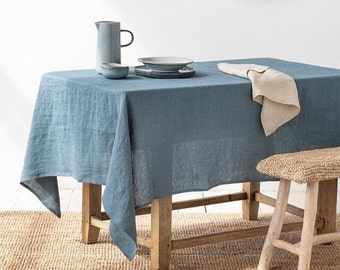 Teal Blue Tablecloth | Pure Linen | Linen Cotton Mix | Soft | Handmade | Customisable Sizes | Customisable Shapes