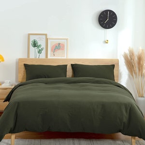 Moss Green 100% Cotton 3 Piece Duvet Cover Set 4 Piece Sheet Set Pre-washed 200 TC percale image 3