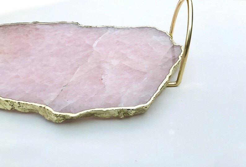 Rose Quartz Agate Serving Tray With Brass Loop Handles Etsy