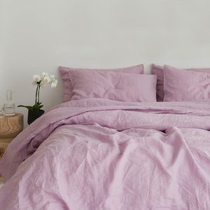 Lilac - 100% Pure Linen | Linen Cotton Mix | 3 Piece Duvet Cover Set | 4 Piece Sheet Set | Handmade | Pre-washed | Soft