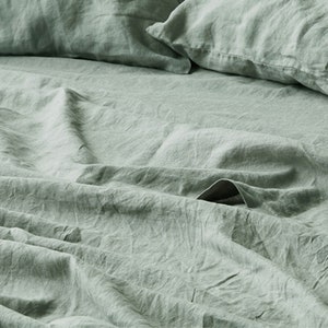 Sage Green 100% Pure Linen Linen Cotton Mix 3 Piece Duvet Cover Set 4 Piece Sheet Set Handmade Pre-washed Soft image 4