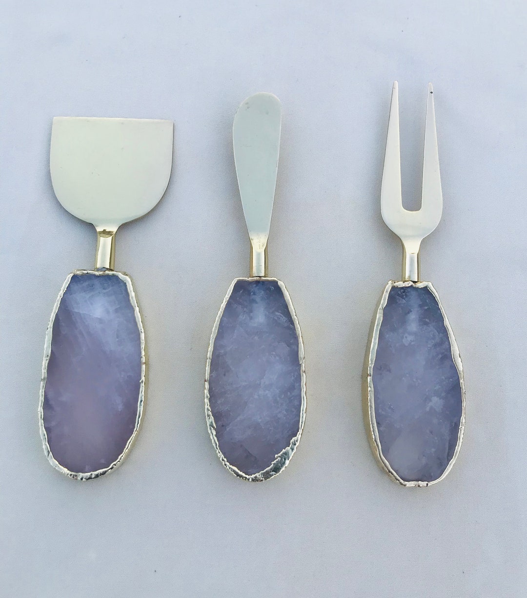 Set of 3 Rose Quartz Cheese Knives/spreaders Etsy