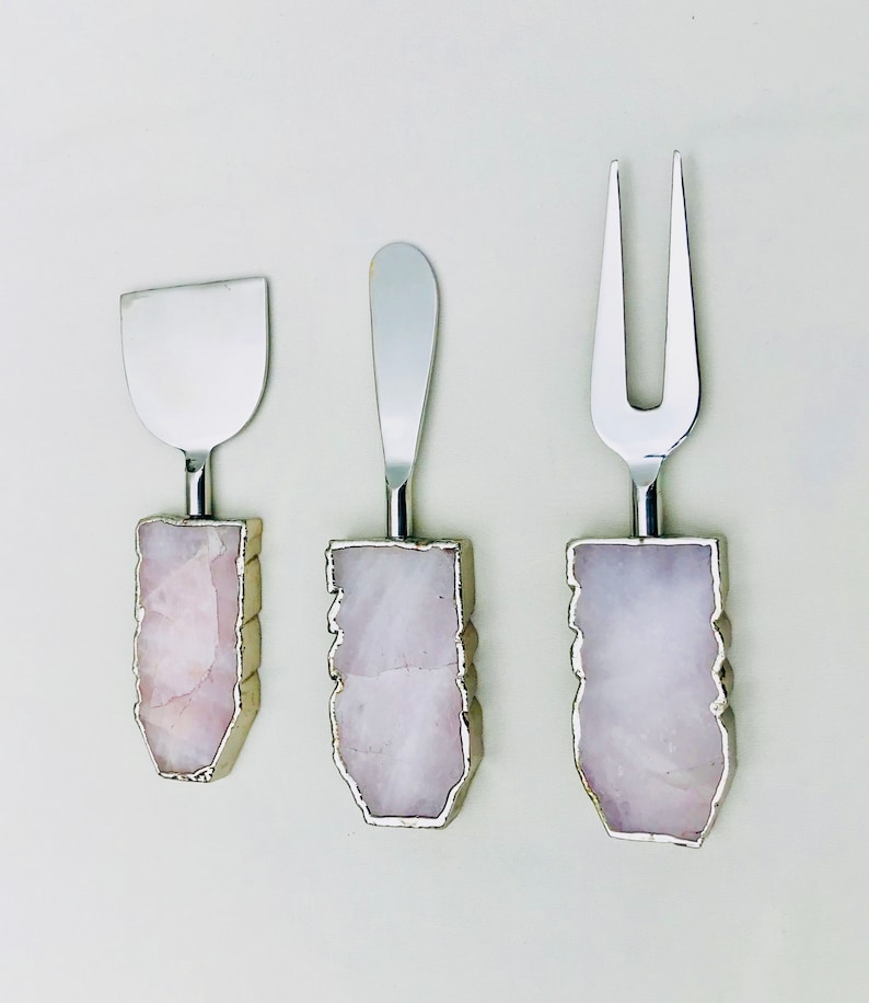 Set of 3 Rose Quartz Cheese Knives/spreaders Etsy
