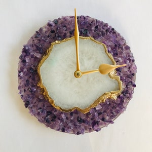 6" Diameter Purple Crystal With White Agate Wall Clock