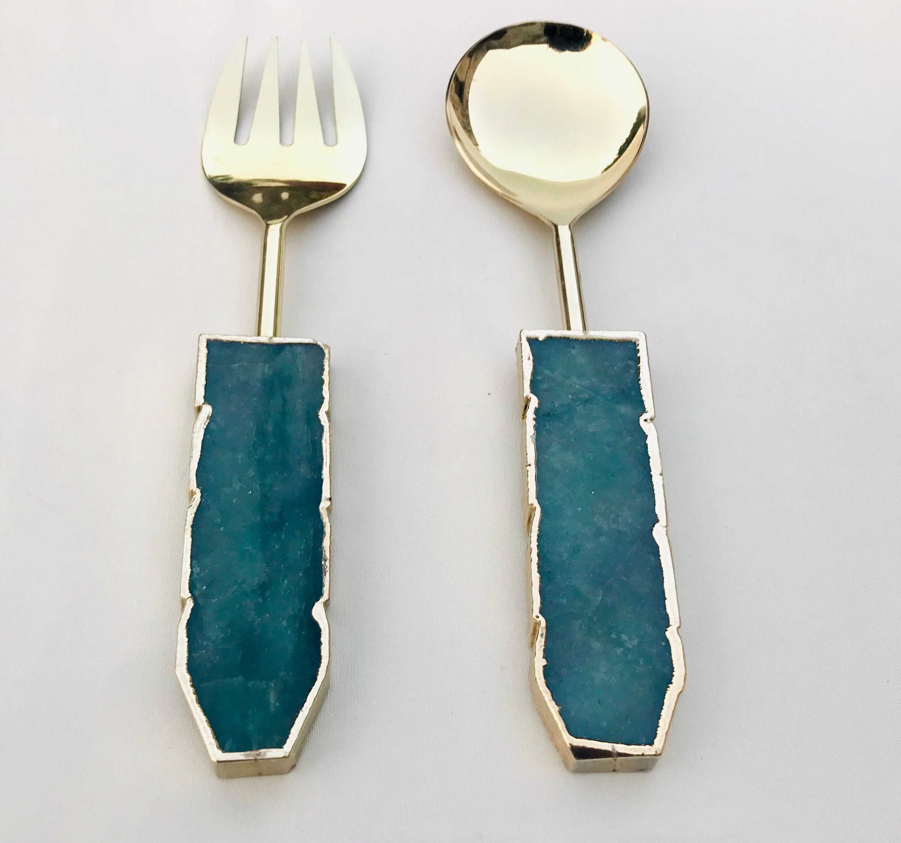 Green Agate Salad Server - Ensemble de 2