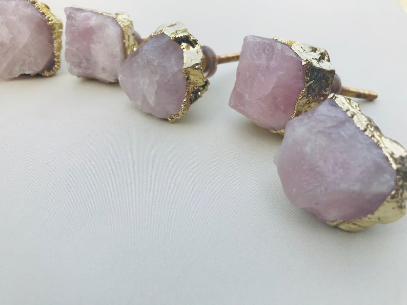 Set of 6 Rose Quartz Crystal Knobs Finish Drawer Pull Etsy