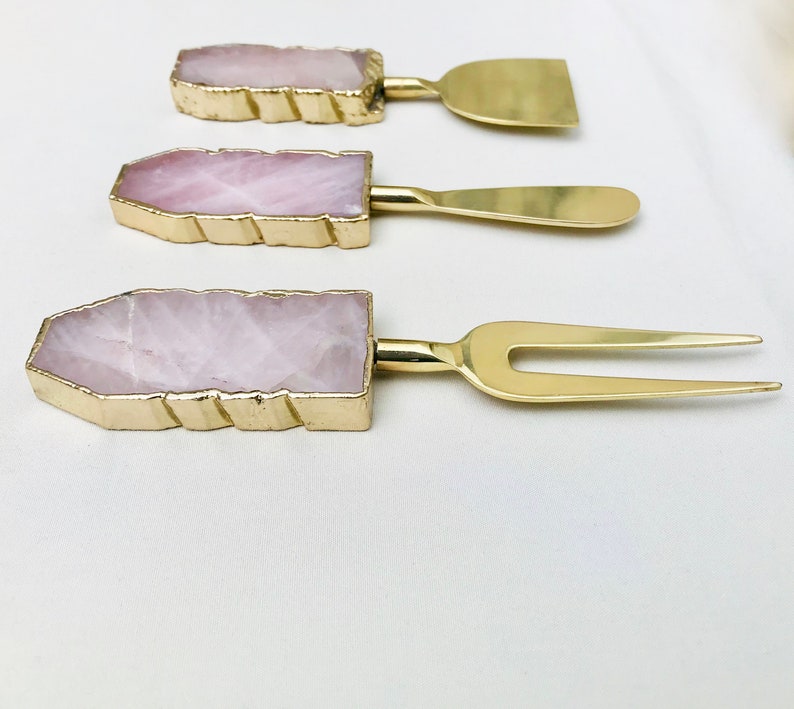 Set of 3 Rose Quartz Cheese Knives/spreaders Etsy