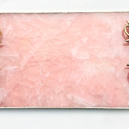 Rose Quartz Agate Serving Tray With Brass Handles Etsy