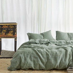 Sage Green - 100% Pure Linen | Linen Cotton Mix | 3 Piece Duvet Cover Set | 4 Piece Sheet Set | Handmade | Pre-washed | Soft