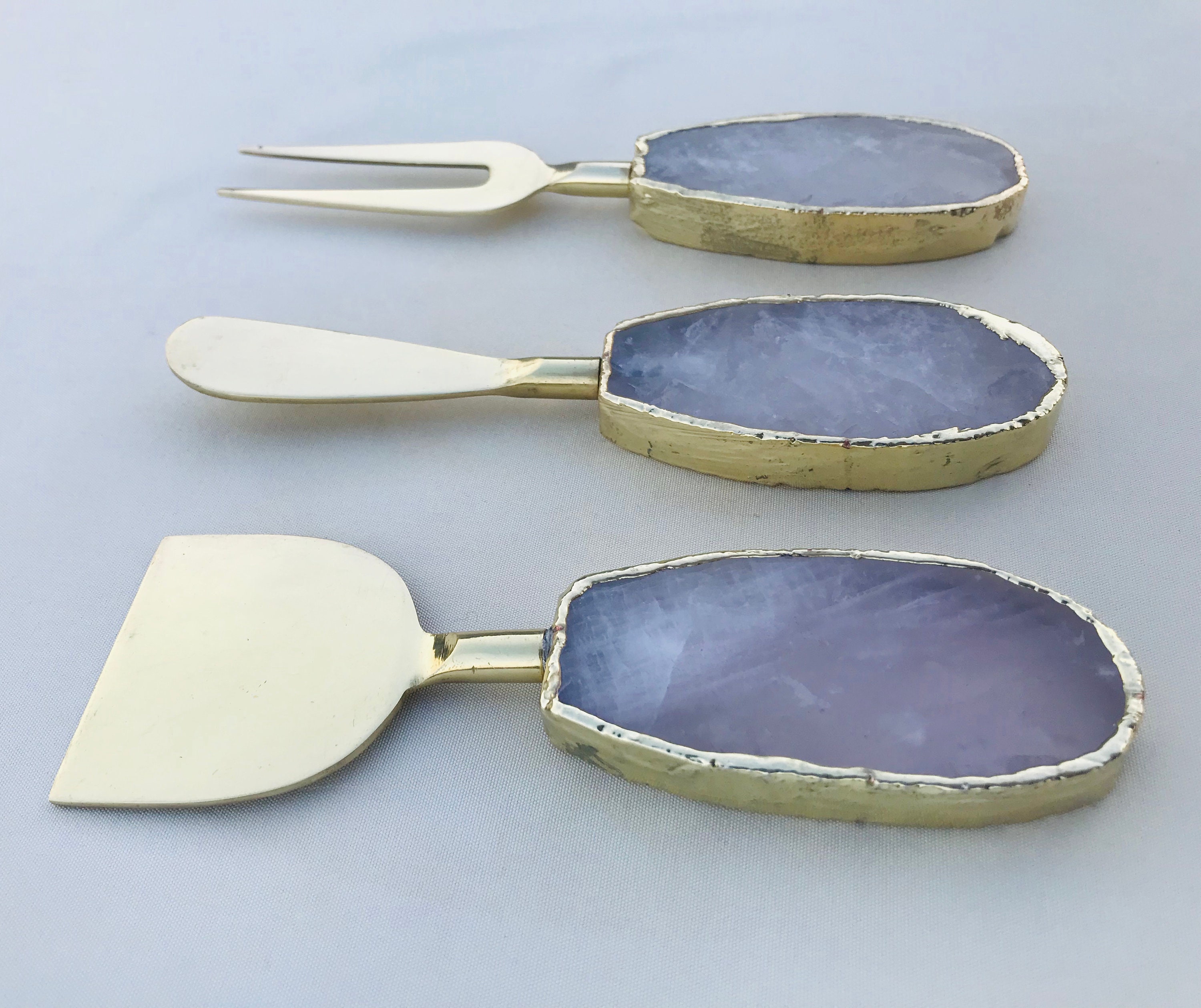 Set of 3 Rose Quartz Cheese Knives/spreaders Etsy