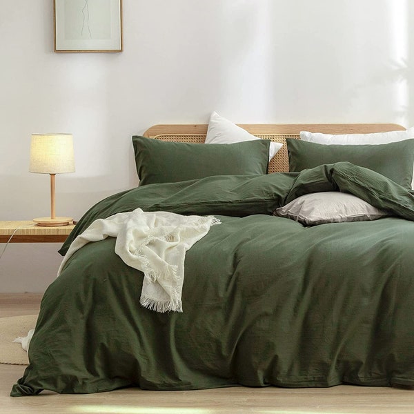 Moss Green - 100% Cotton 3 Piece Duvet Cover Set | 4 Piece Sheet Set | Pre-washed | 200 TC percale