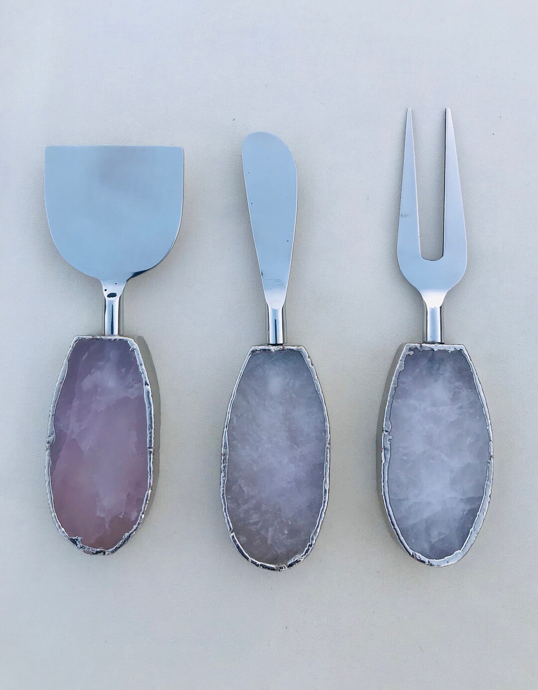 Set of 3 Rose Quartz Agate Cheese Knives/spreaders Etsy Australia