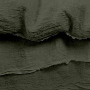 Raw Edged Moss Green 100% Pure Linen Linen Cotton Mix 3 Piece Duvet Cover Set 4 Piece Sheet Set Handmade Pre-washed Soft image 4
