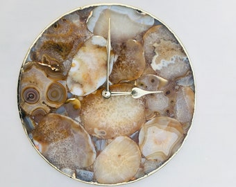 Large Brown Agate Wall Clock/Personalised Momento