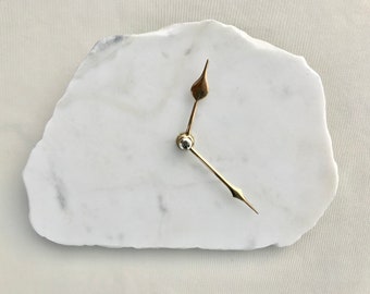 Hand chipped Large Irregular Shaped White Marble Desk/Wall Clock/Personalised Momento