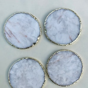 White Agate Hand Rounded Coasters Set of 4 Large Coasters/Personalised Momentos image 1