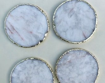 White Agate Hand Rounded Coasters - Set of 4 Large Coasters/Personalised Momentos