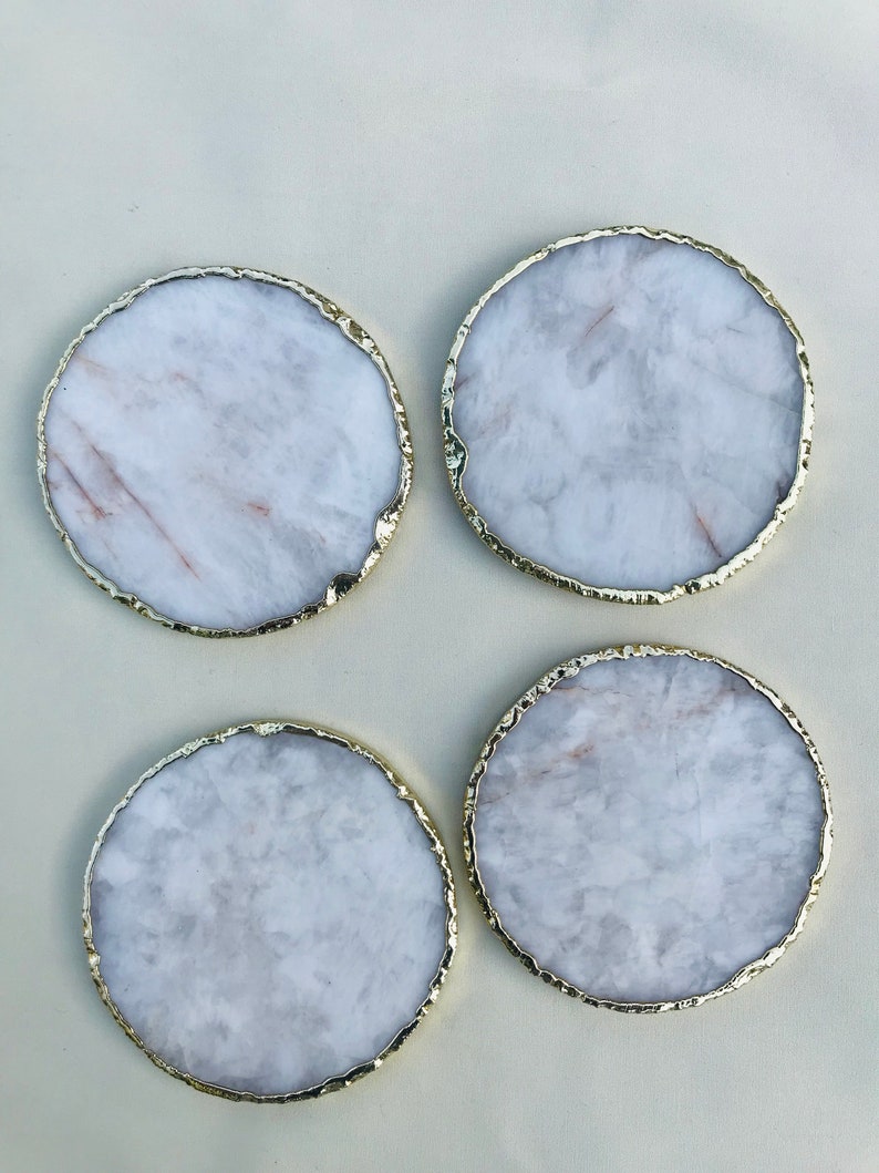 White Agate Hand Rounded Coasters Set of 4 Large Coasters/Personalised Momentos image 1