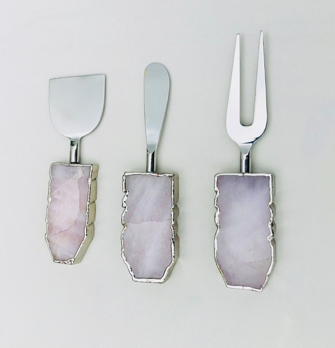 Set of 3 Rose Quartz Cheese Knives/spreaders Etsy