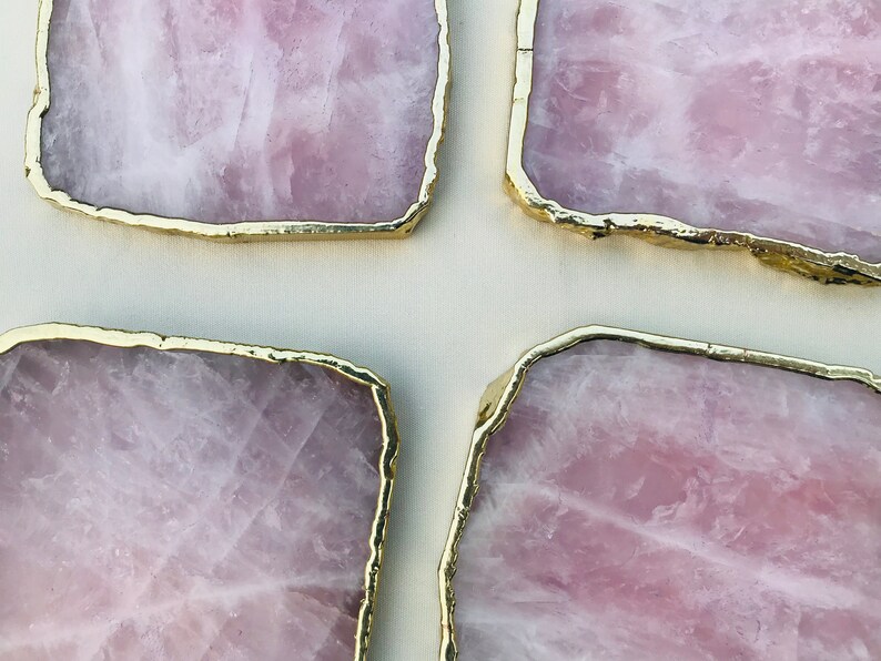 Set of 4 Large CoastersPersonalised Momentos Rose Quartz Agate