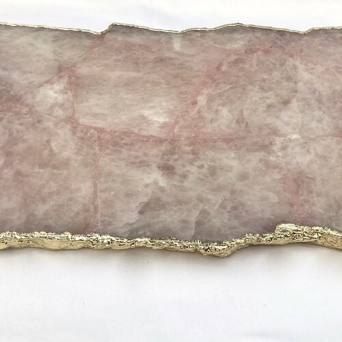 Large Rose Quartz Agate Serving Tray With Brass Handles/Personalised shops Momentos/Sign Boards 10