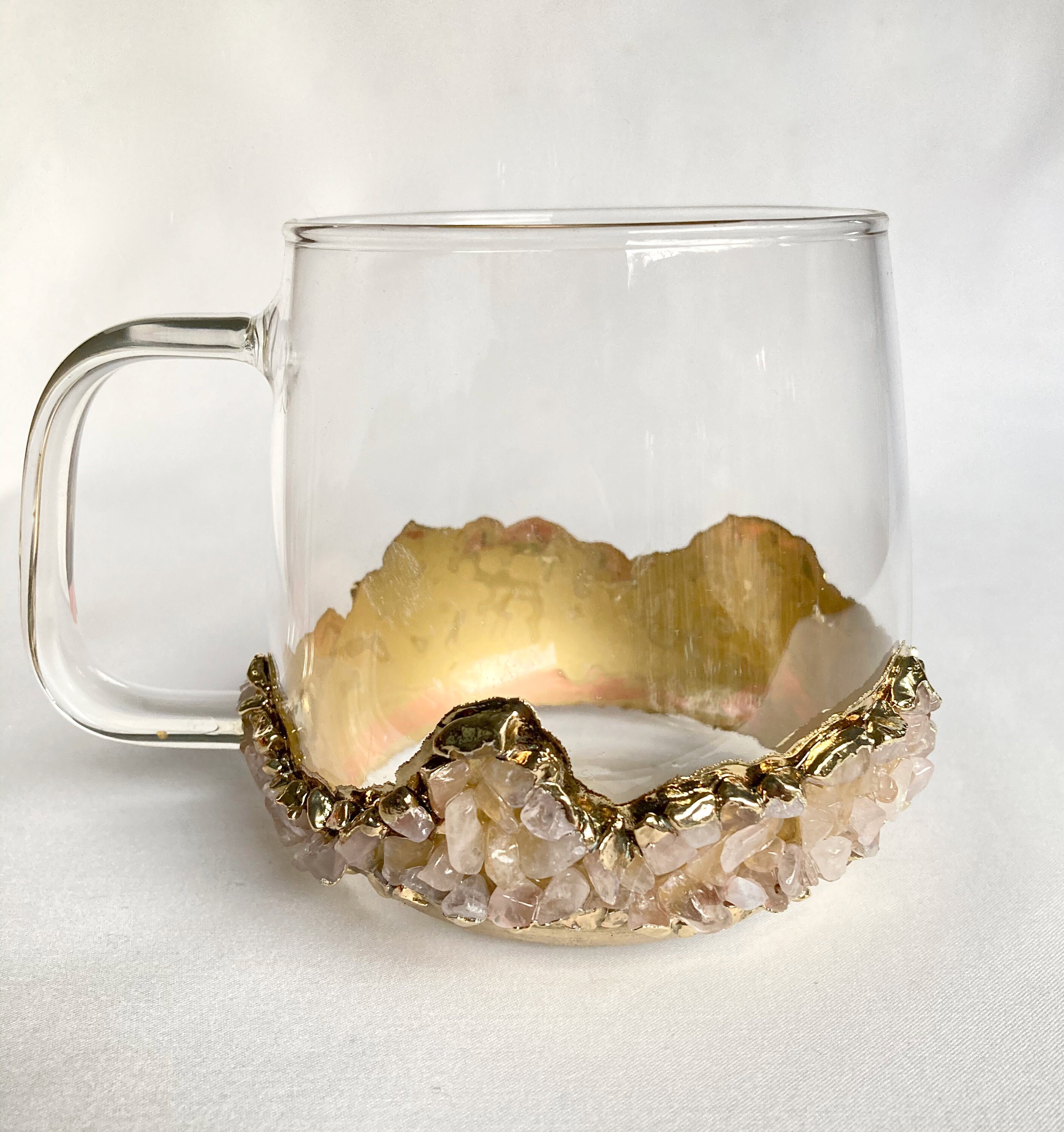 Set of 2 crystal Glass Coffee/tea/juice Mugs With Gold Plated Rose Quartz  Agate/quartz Semi-precious Crystals 17 Oz/500 Ml -  Canada