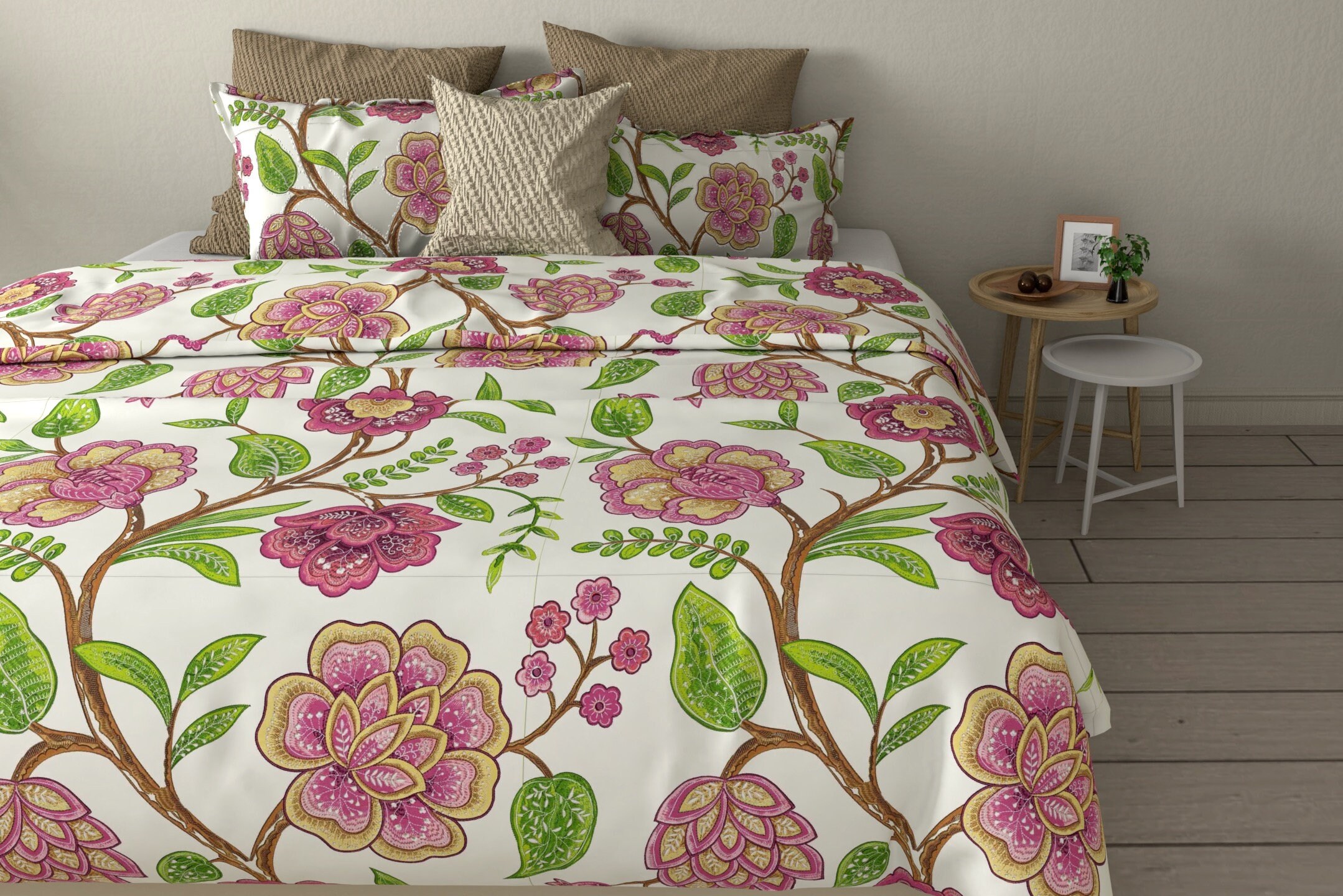 Zinnia Fully Embroidered Cotton Linen Duvet Cover Duvet Etsy