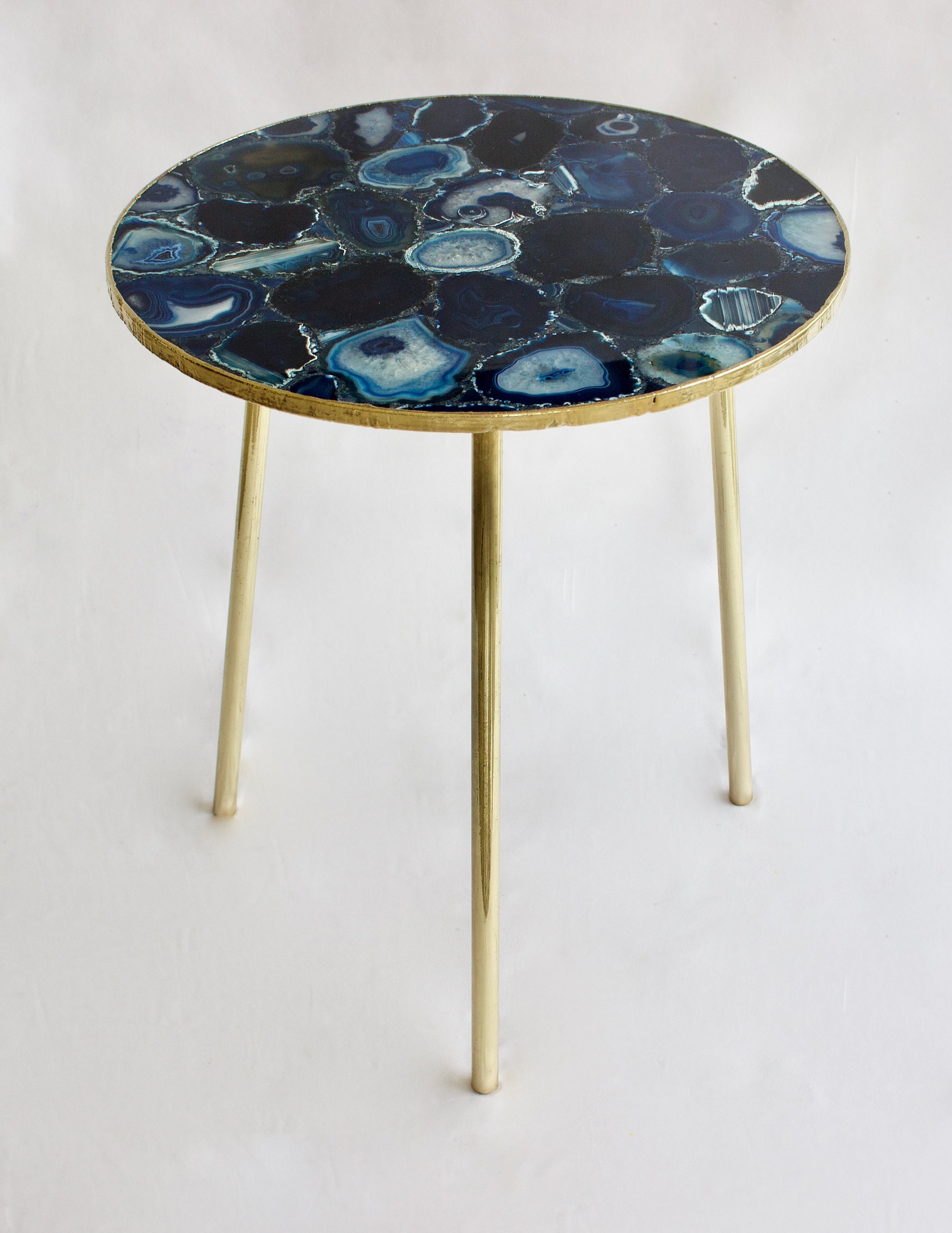 Blue Agate Round Coffee side Table Etsy UK