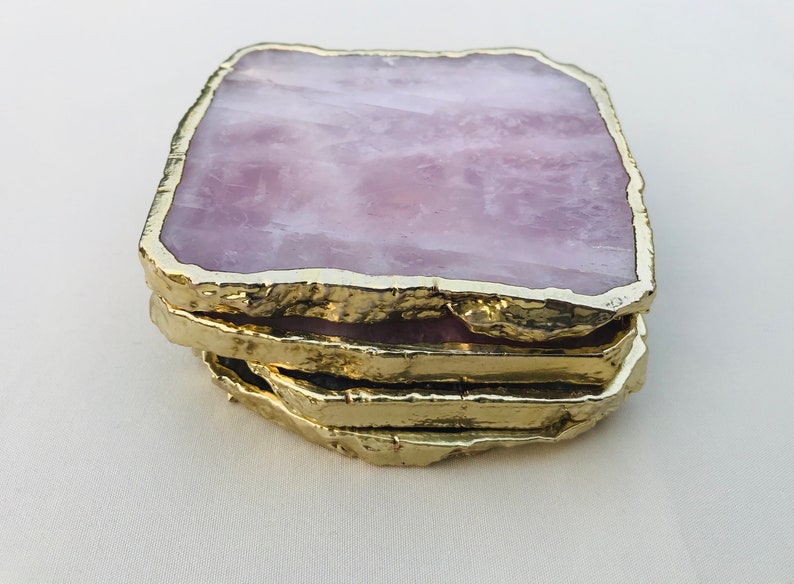 Set of 4 Large CoastersPersonalised Momentos Rose Quartz Agate