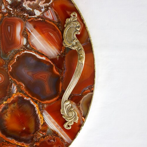 Black Agate Serving Tray With Brass Handles Square Etsy