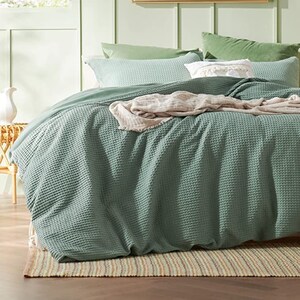 Sage Green - Waffle Weave | Pure Cotton, Pure Linen or Linen Cotton Mix | 3 Piece Duvet Cover Set | Handmade | Pre-washed | Soft