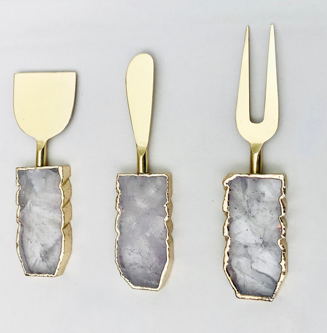 Set of 3 Clear Quartz Agate Cheese Knives/spreaders Etsy
