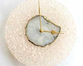 10" Diameter Large Peach Crystal With White Agate Wall Clock