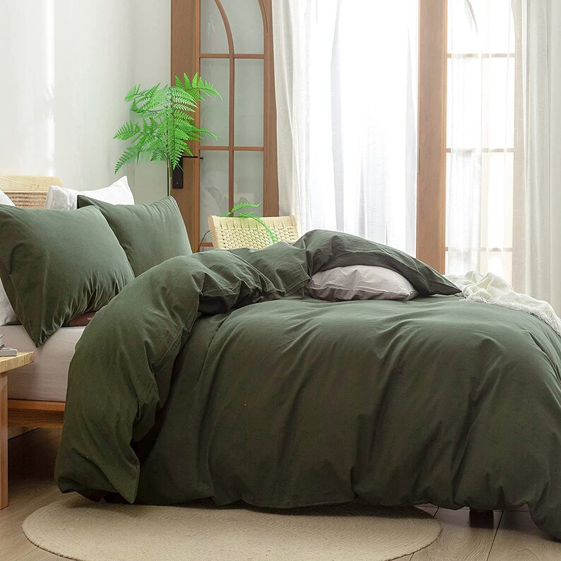 Moss Green 100% Cotton 3 Piece Duvet Cover Set 4 Piece Sheet Set Pre-washed 200 TC percale image 5