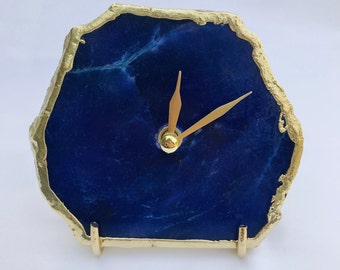 Indigo Blue Agate Desk/Wall Clock, Can be Personalised/Customised/Personalised Momento