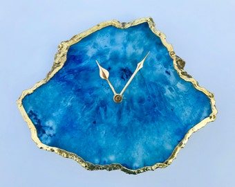 Ocean Blue Large Agate Wall/Table Clock/Personalised Momento