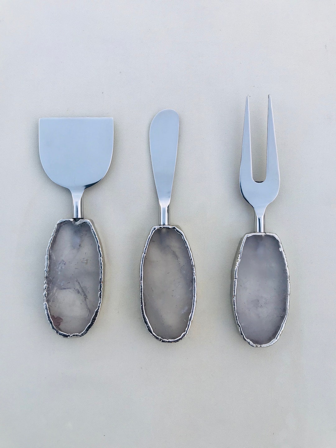 Set of 3 Agate Clear Quartz Cheese Knives/spreaders Etsy