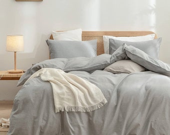 Light Grey - 100% Cotton 3 Piece Duvet Cover Set | 4 Piece Sheet Set | Pre-washed | 200 TC percale