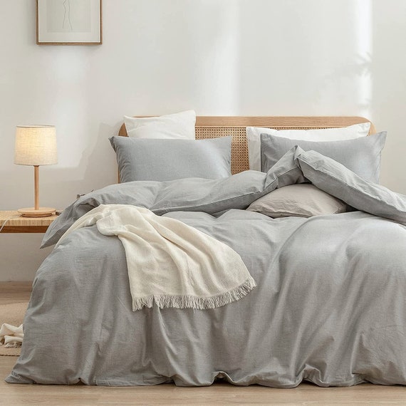 Light Grey 100% Cotton 3 Piece Duvet Cover Set 4 Piece Sheet Set Pre-washed  200 TC Percale 