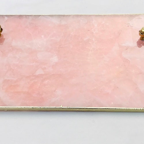 Rose Quartz Agate Serving Tray With Brass Handles Etsy