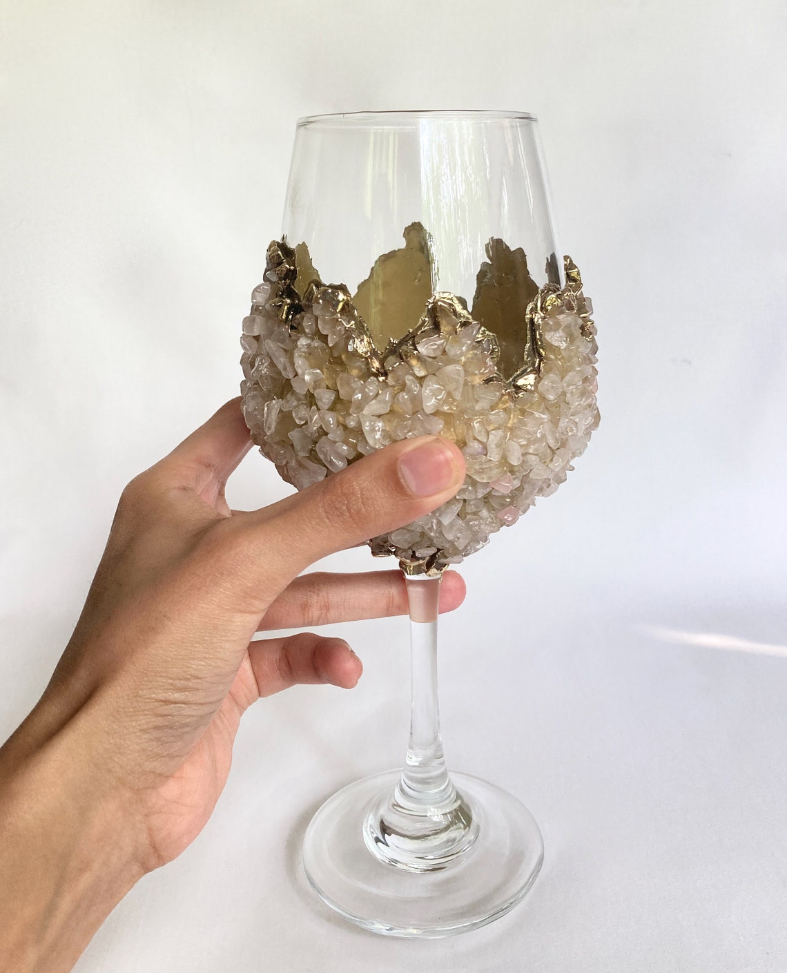 Crystal Wine Glasses with Gold Plated Rose Quartz Agate/Quartz Etsy