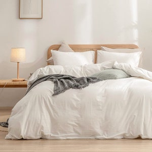 Ivory White - 100% Cotton 3 Piece Duvet Cover Set | 4 Piece Sheet Set | Pre-washed | 200 TC percale