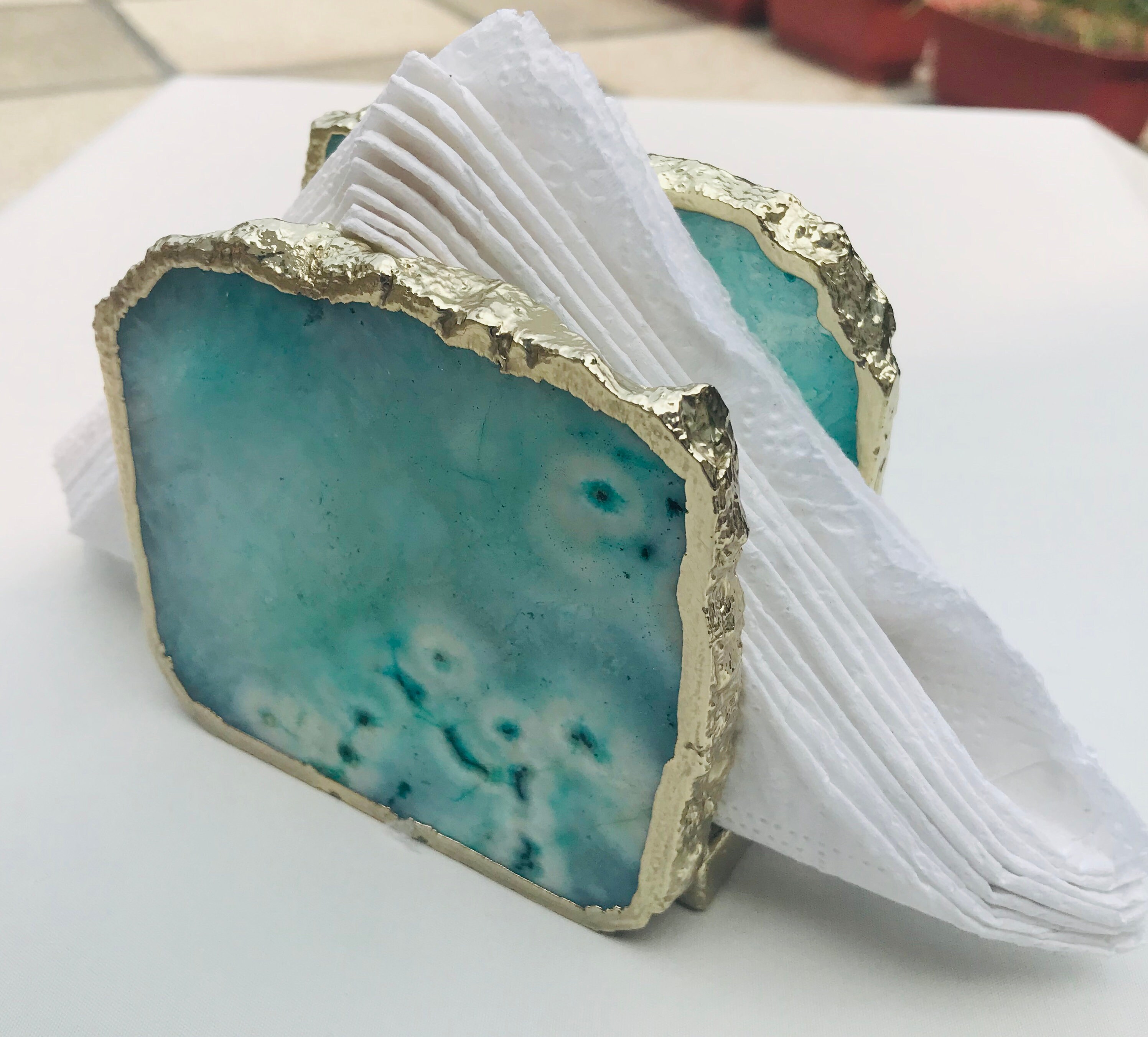 Aqua Agate Napkin Holder natural Stone Napkin Holder paper Napkin