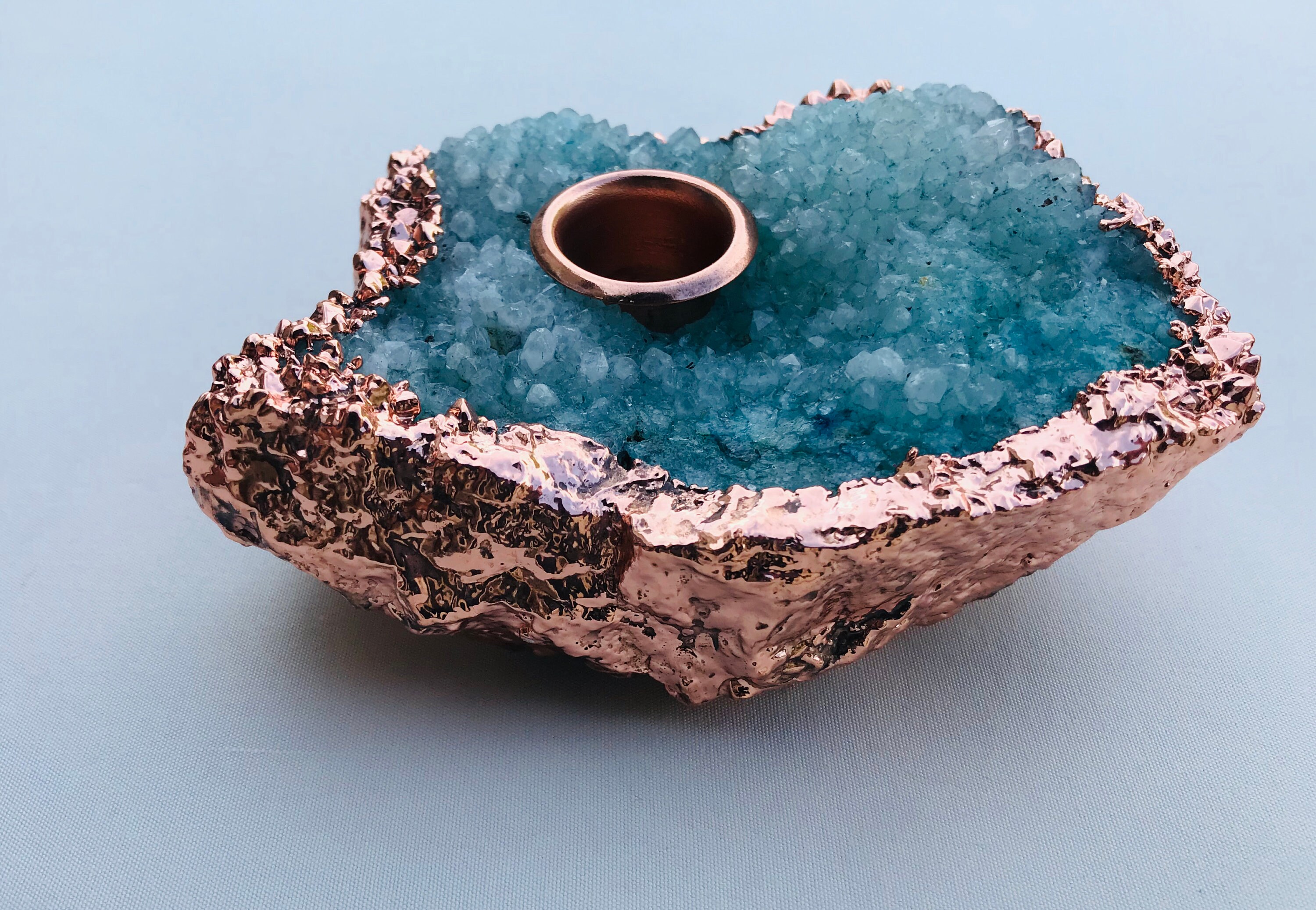 Blue Agate Crystal Candleholders/Agate/Gemstone/Crystal/Quartz/Natural