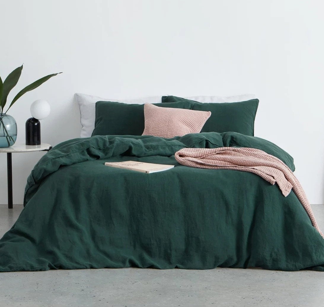 Dark Green 100% Cotton 3 Piece Duvet Cover Set 4 Piece Sheet Set